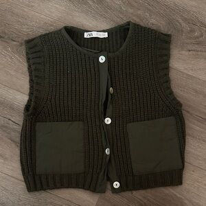Zara Dark Olive Knit Button Vest